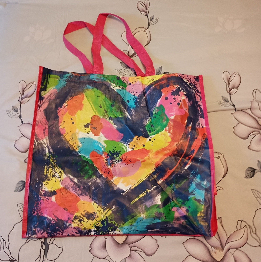 3/$10 🌟 Colorful Painted Heart Print TJMaxx Tote Shopping Bag